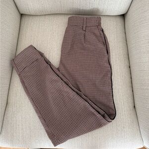 WOMEN BERSHKA CLASSIC TAILORED PANTS SMALL CHECKED PATTERN BURGUNDY BLACK CREAM